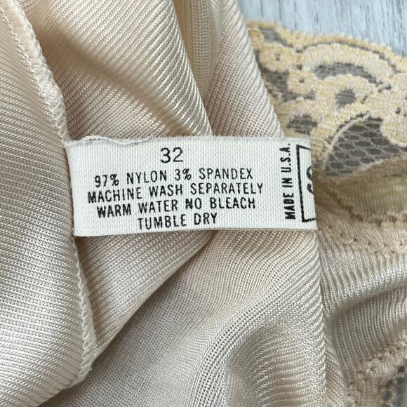 Shadow Line Vintage Lace Tan Adjustable Front Slit Classic Sexy Full Slip 32 - Picture 6 of 8